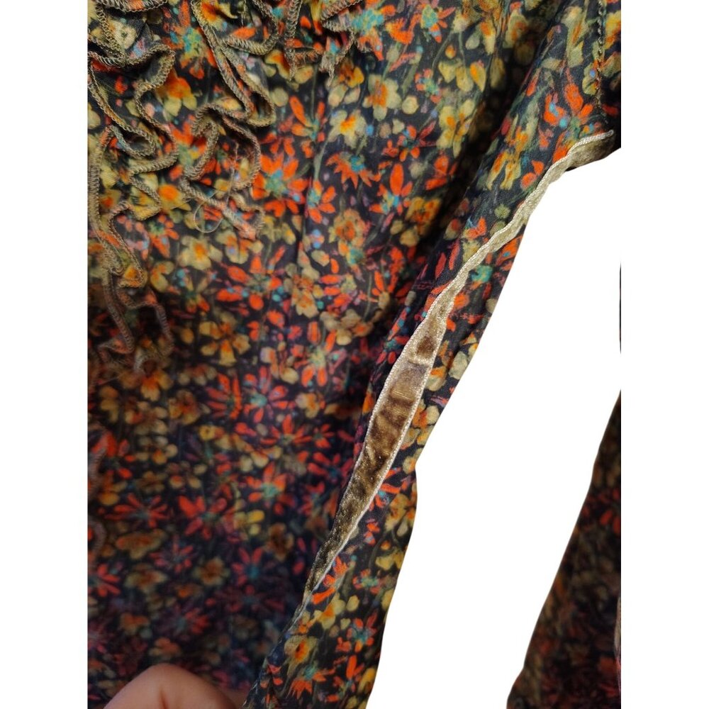 Georg Roth Los Angeles Medium Women's Shirt, Button, Flower Pattern Ruffle - Picture 3 of 7